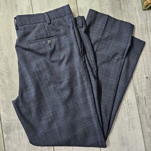 M&S Collection Tailored Fit Performance Trousers Pants Wool Blend 38 Navy Mix